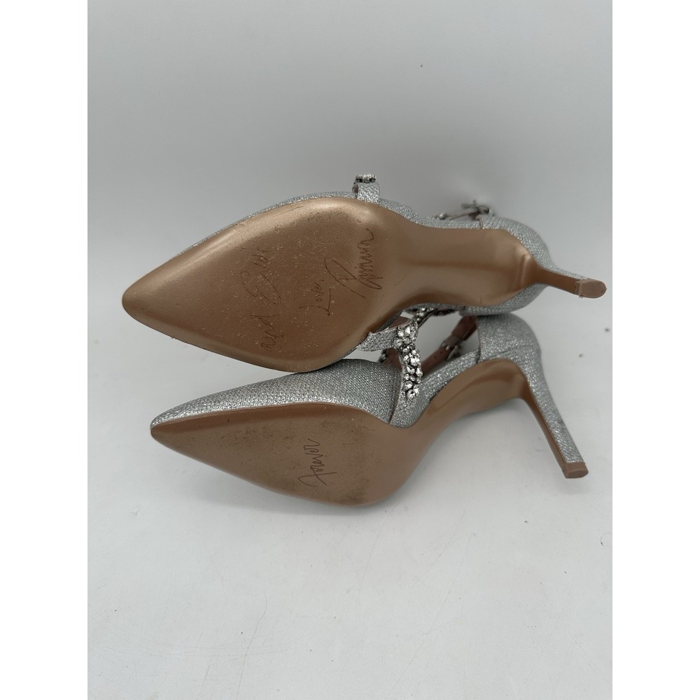 Naturalizer Silver Rhinestone T-Strap Pointed-Toe Heels - Picture 4 of 5
